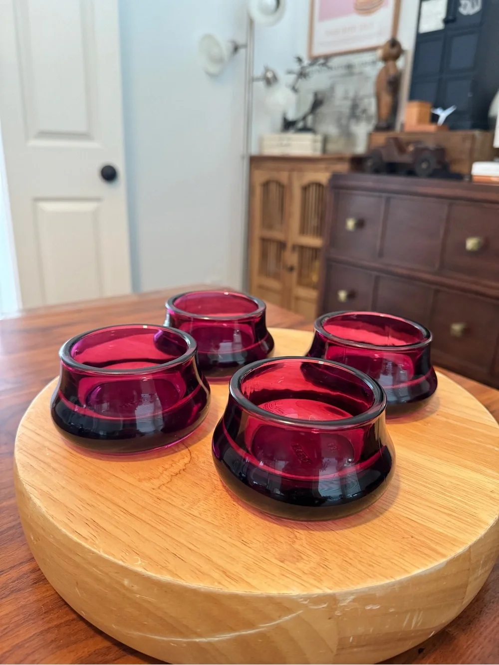 Vintage Ikea Maroon Glass Candle Holders, Set of 2
